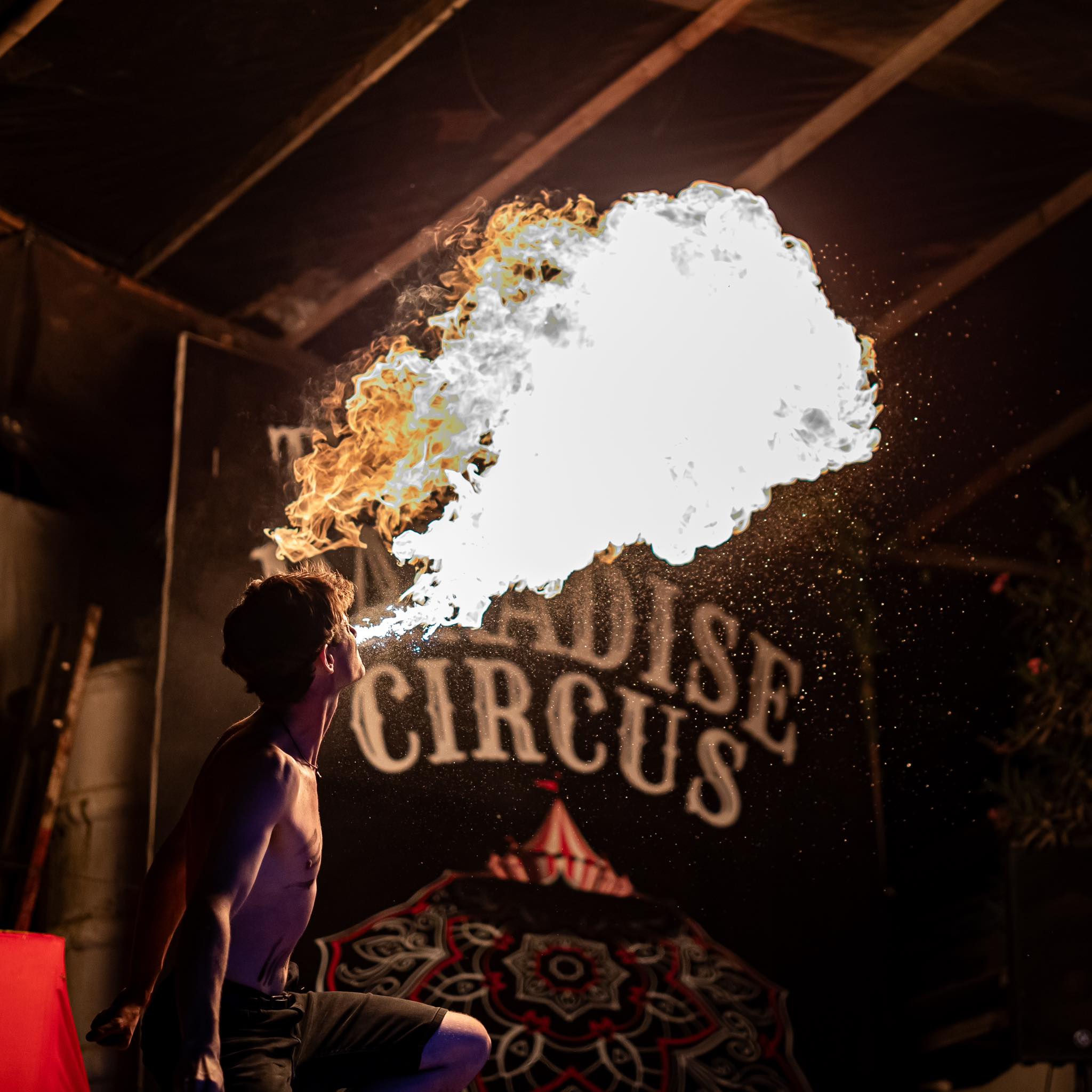 Fire breather performing at Paradise Circus